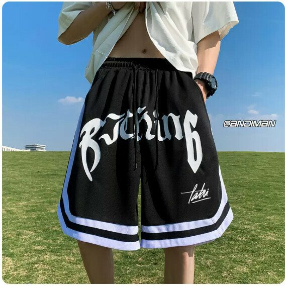 Printed Basketball Shorts Men's Summer (Black [M_2XL Size] (Contact customer service to confirm the shipping size after placing an order)