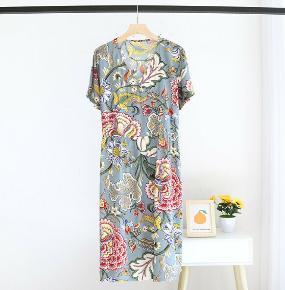 Summer V-Neck Cotton Floral Short Sleeve Nightdress (HMM Midsummer) [M-L Size] [Contact Customer Service to Confirm Shipping Size After Placing an Order]