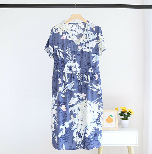 Summer V-Neck Cotton Floral Short Sleeve Nightdress (HMM Gardenia) [M-L Size] [Contact Customer Service to Confirm Shipping Size after Placing an Order]
