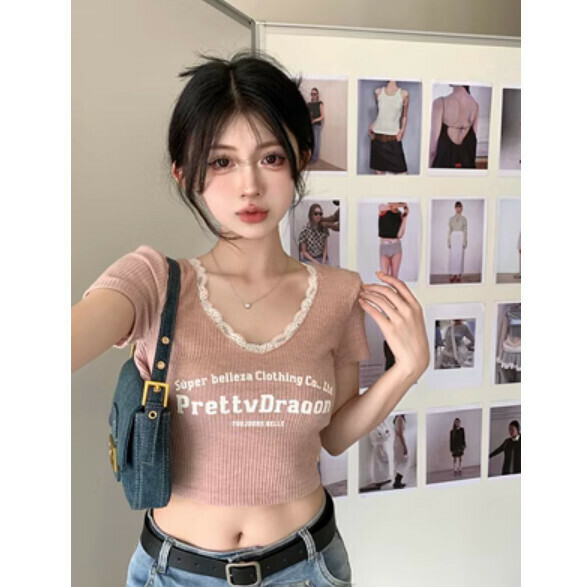Summer Open Back Short Sleeve T (Pink) [Size: S-L] [Contact customer service to confirm the shipping size after placing an order]