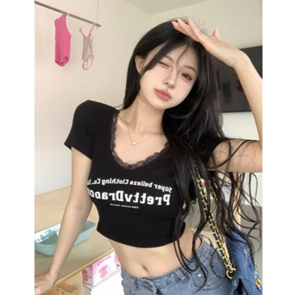 Summer Open Back Short Sleeve T (Black) [Size: S-L] [Contact Customer Service to Confirm Shipping Size After Placing an Order]