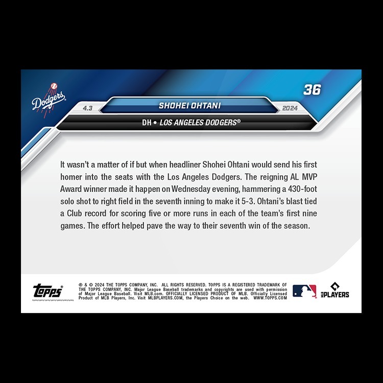 MLB球員卡 Shohei Ohtani - 2024 MLB TOPPS NOW® Card 36 - PR: 23191
