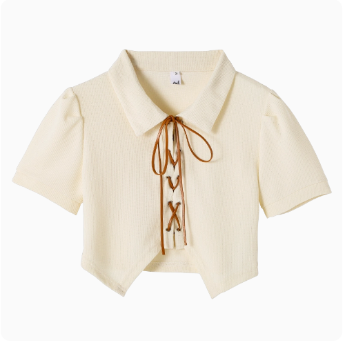 Polo Neck Short Sleeve T-Shirt (Apricot) (Size S-L) (Contact customer service to confirm the shipping ruler after placing an order)