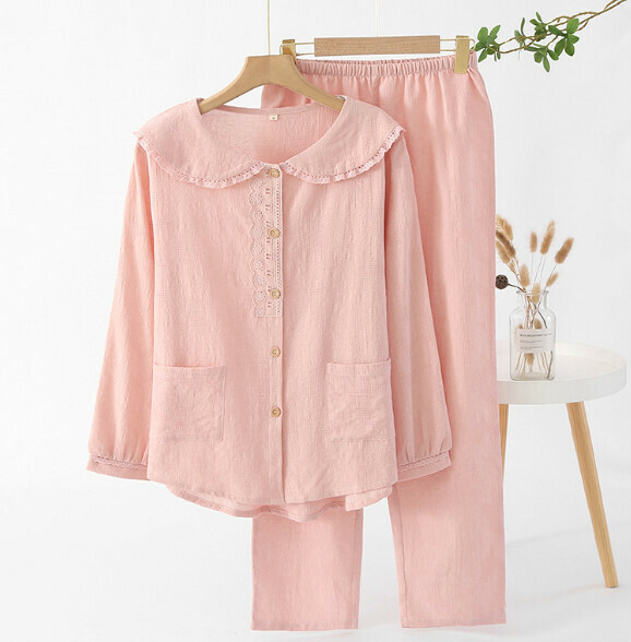 Thin long-sleeved loose pajama set (SXL pink crew neck) [M-XL size] [Contact customer service to confirm the shipping size after placing an order]