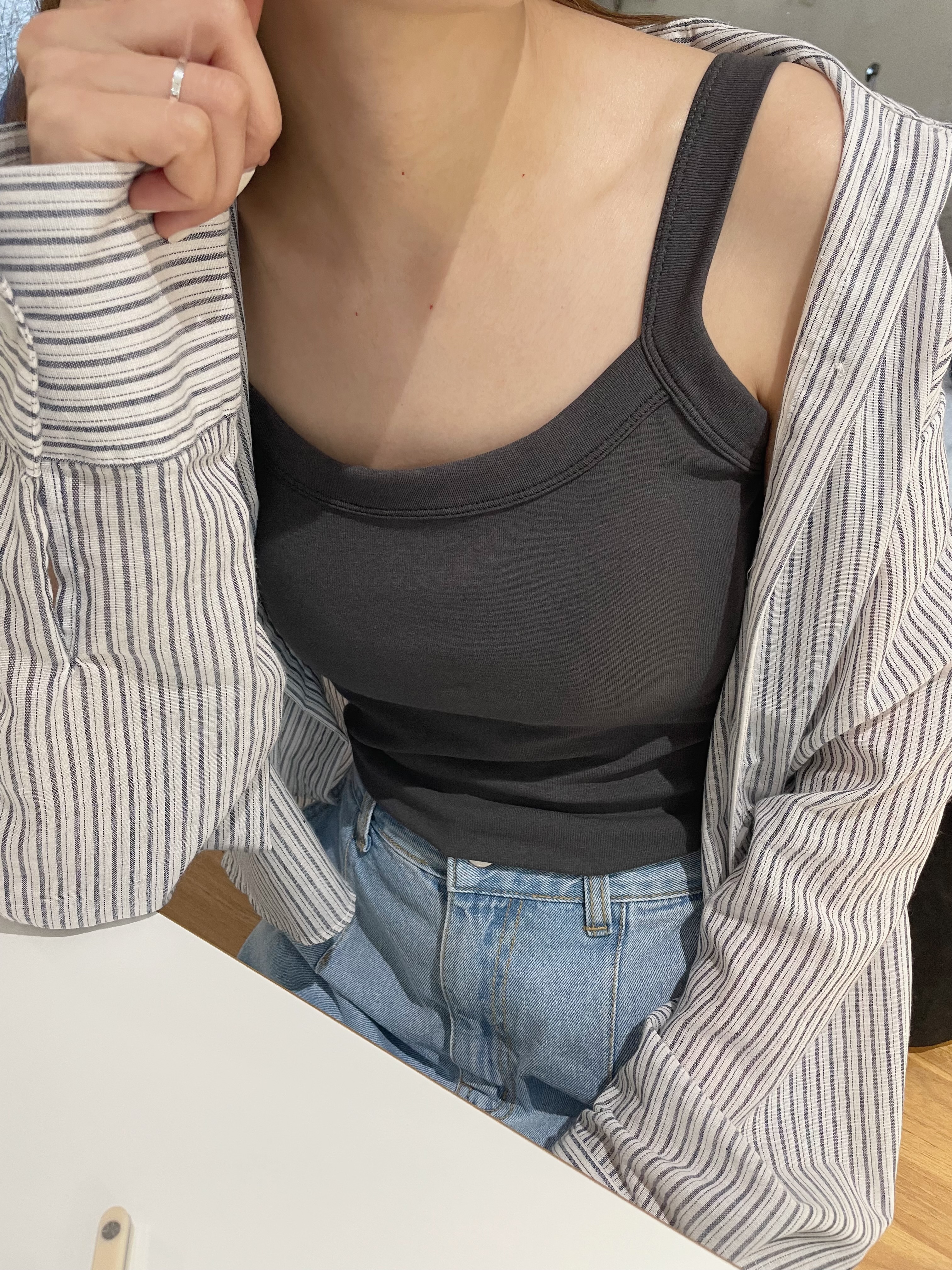 通透感薄防曬條紋短恤衫 (2色)