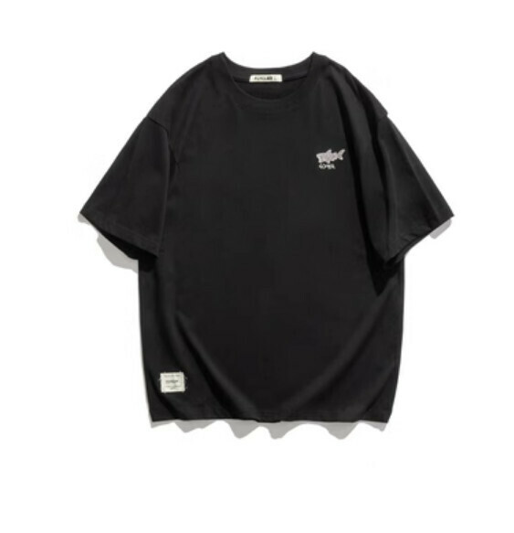 Embroidered cotton crew neck short sleeve T (black) [M-2XL size] [Contact customer service to confirm the shipping size after placing an order]