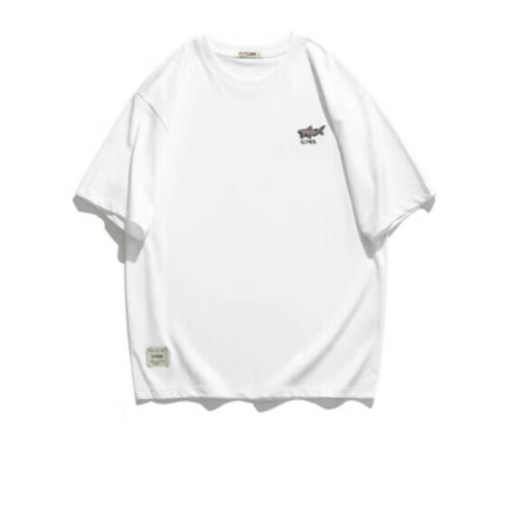 Embroidered cotton crew neck short sleeve T (white) [M-2XL size] [Contact customer service to confirm the shipping size after placing an order]
