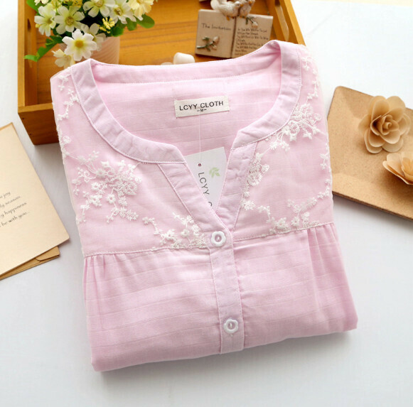 Cotton gauze lace edge loungewear set (light pink) [M-XL size] [Contact customer service to confirm the shipping size after placing an order]
