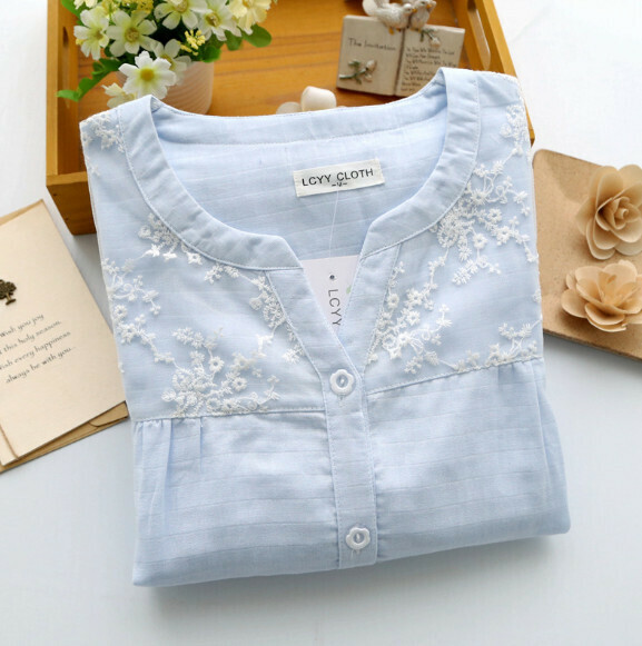 Cotton gauze lace edge loungewear set (light blue) [M-XL size] [Contact customer service to confirm the shipping size after placing an order]