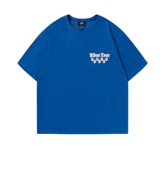 Checkerboard crew neck short sleeve T (Klein blue) [M-2XL size] [Contact customer service to confirm the shipping size after placing an order]