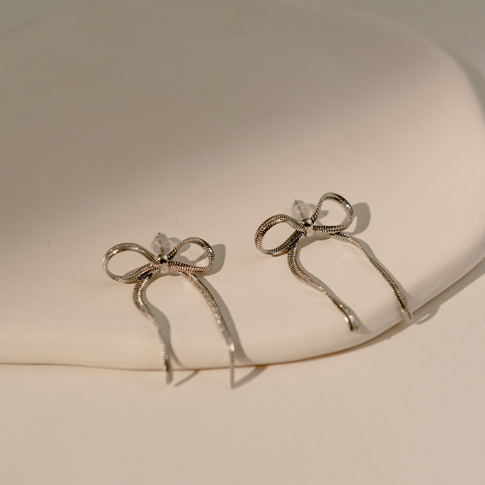 Short Streamer Ribbon Ribbon Pin Earrings Two Colors【07030883】in stock+pre-order