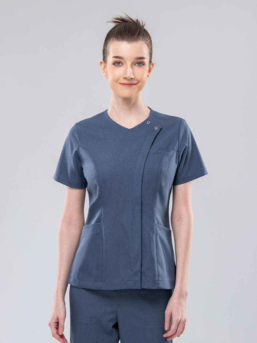 【 AB252-W6 】女護理上衣-AB柔挺布-灰蒼藍