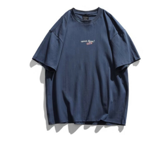 Summer Retro Monogram Printed Embroidered Short Sleeve T (Navy Blue) [M-2XL Size] [Contact Customer Service to Confirm Shipping Size after Placing an Order]