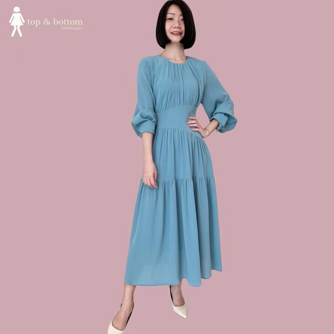 L/SLEEVE TIERED LONG DRESS