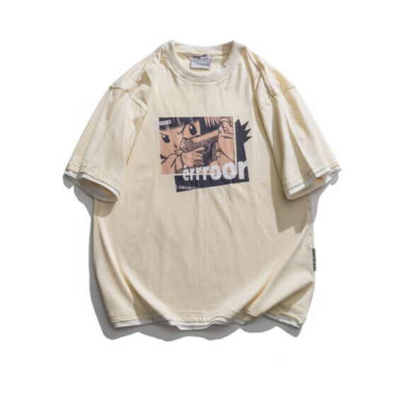 Printed fake two-piece short-sleeved T (apricot) [M-2XL size] [Contact customer service to confirm the shipping size after placing an order]