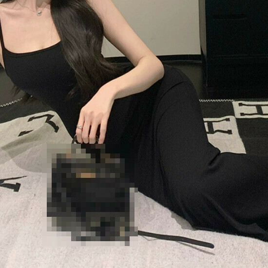 熱賣魚尾吊帶連衣裙【酷黑色】【S-L碼】(下單後請聯絡客服確認發貨尺碼)