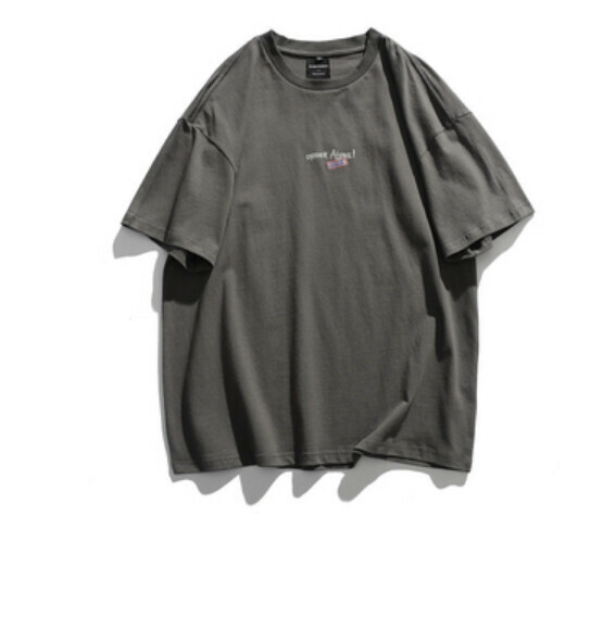 Summer Retro Letter Print Embroidered Short Sleeve T (Dark Gray) [M-2XL Size] [Contact Customer Service to Confirm Shipping Size After Placing an Order]