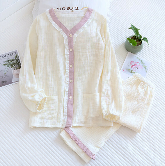 Summer V-Neck Lace Crepe Shorts Short Sleeve Pajama Set (LH White) [M-XL Size] [Contact Customer Service to Confirm Shipping Size After Placing an Order]