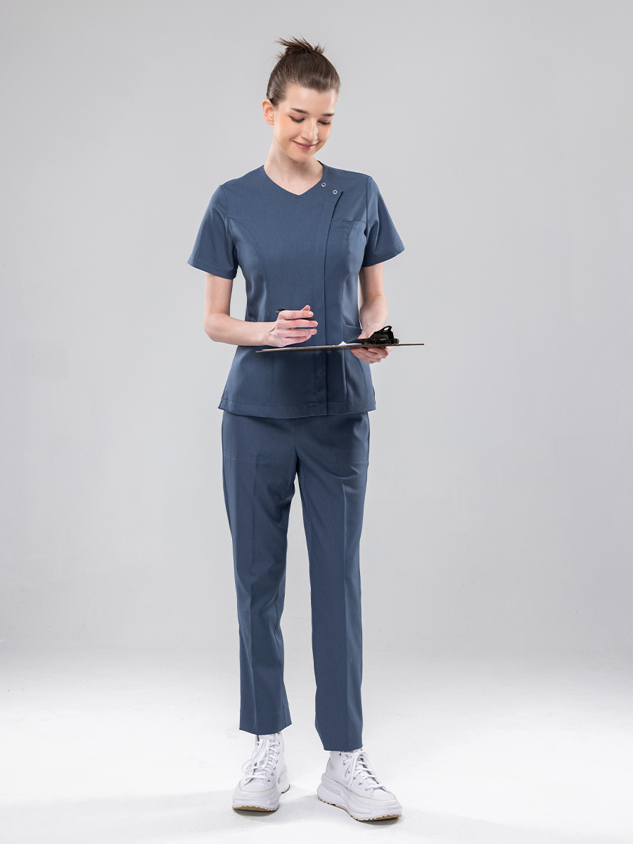 【 AB912-W6 】男女通用-鬆緊抽繩長褲-AB柔挺布-灰蒼藍