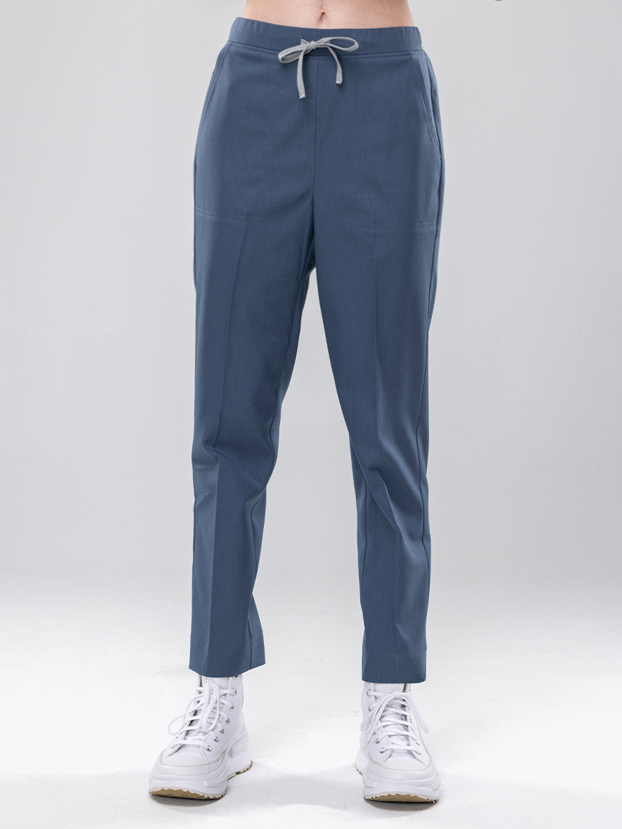 【 AB912-W6 】男女通用-鬆緊抽繩長褲-AB柔挺布-灰蒼藍