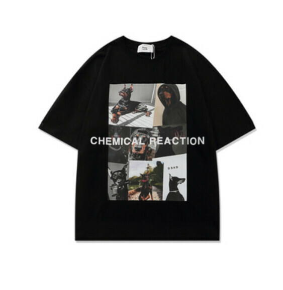 Printed Crew Neck Short Sleeve T (Black) [M-2XL Size] [Contact Customer Service to Confirm Shipping Size after Placing an Order]