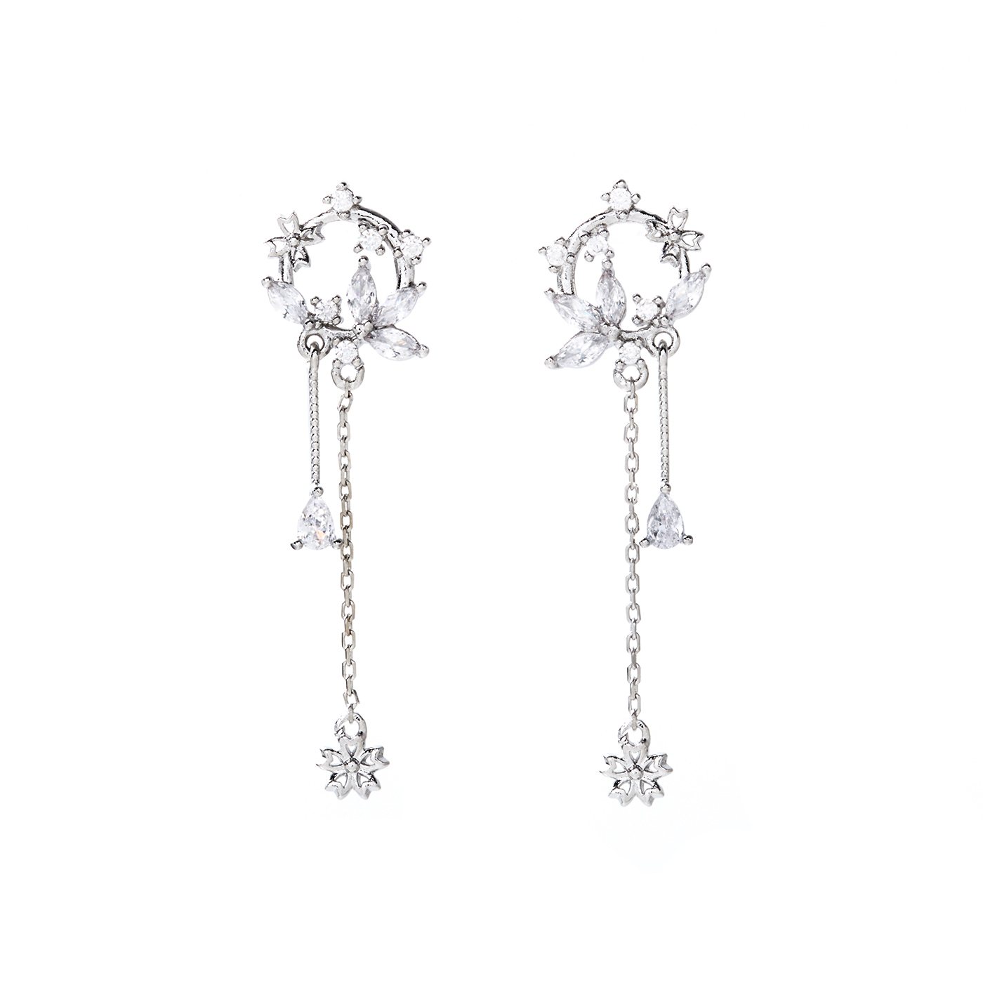 平價飾品,銀針,花,垂墜夾式耳環