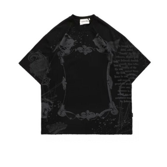 Vintage washed and distressed printed short sleeve T (black) [M-2XL size] [Contact customer service to confirm the shipping size after placing an order]