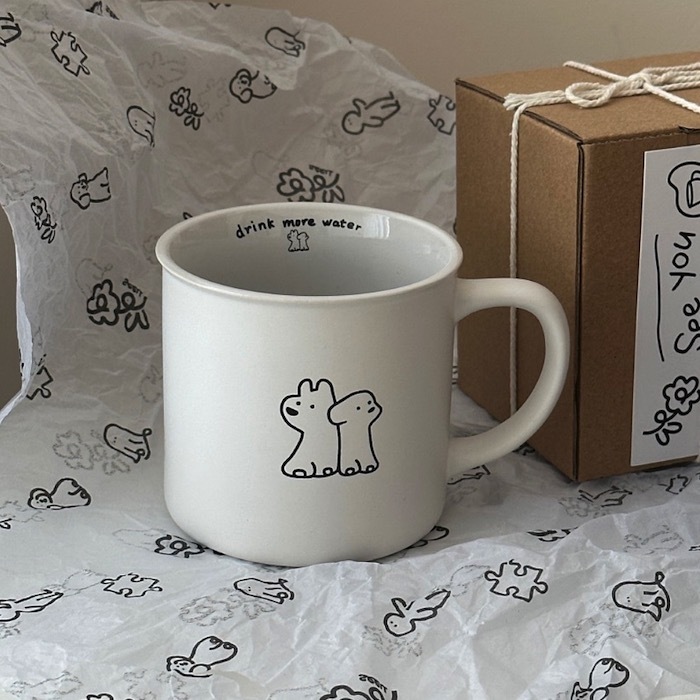 《50941》黑白系狗狗背對背磨砂感馬克杯/320ml