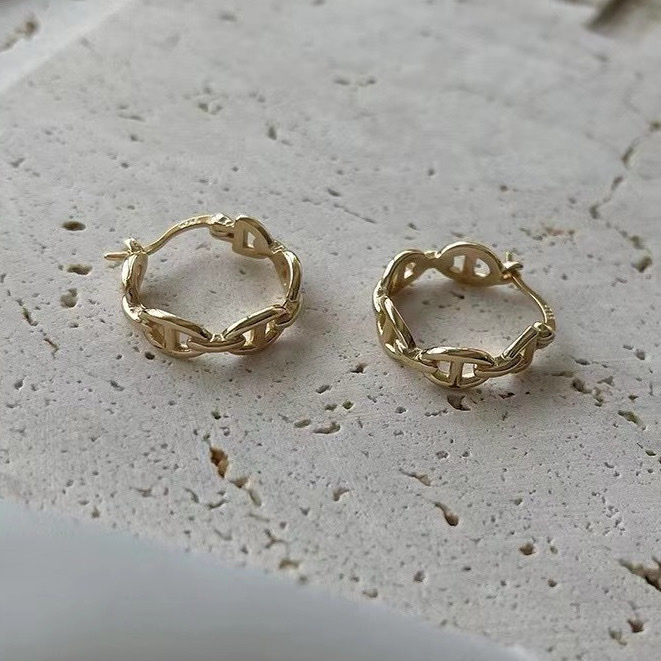 經典豬鼻 一體式金屬耳釦釘圈