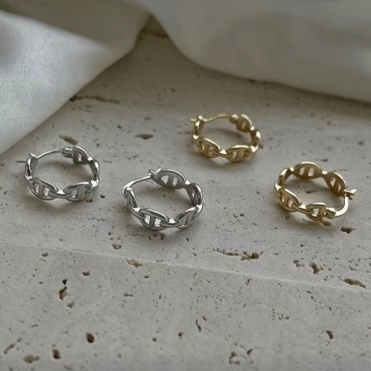 經典豬鼻 一體式金屬耳釦釘圈