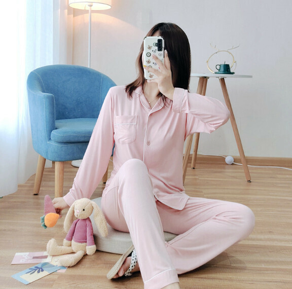 Spring and Autumn Casual Loose Pajamas Two-Piece Set (LZQ Women's Pink) [M-XXL Size] [Contact Customer Service to Confirm Shipping Size After Placing an Order]