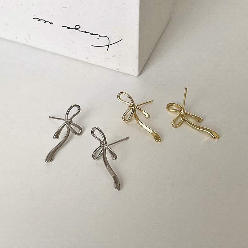 氛圍飄逸緞帶蝴蝶結 金銀耳釘