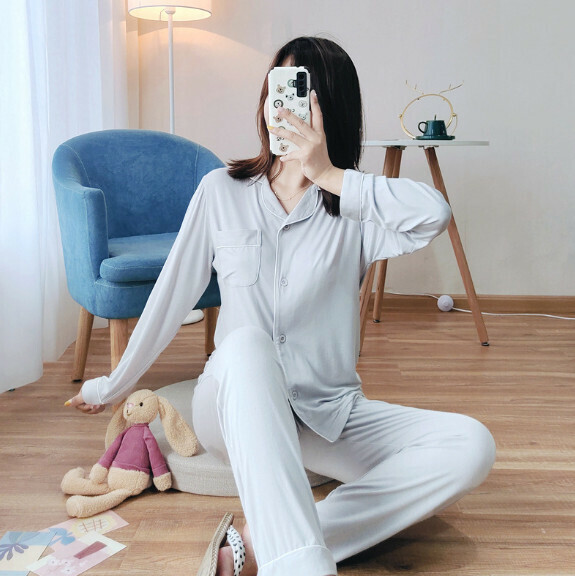 Spring and Autumn Casual Loose Pajamas Two-Piece Set (LZQ Women's Light Gray) [M-XXL Size] [Contact Customer Service to Confirm Shipping Size after Placing an Order]