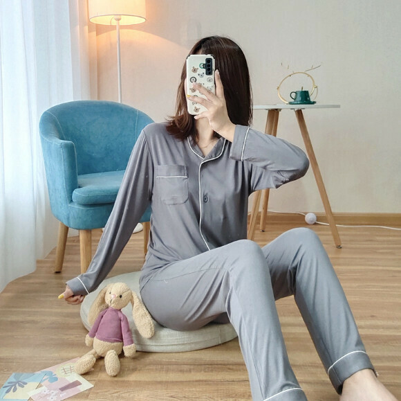 Spring and Autumn Casual Loose Pajamas Two-Piece Set (LZQ Women's Dark Gray) [M-XXL Size] [Contact Customer Service to Confirm Shipping Size After Placing an Order]