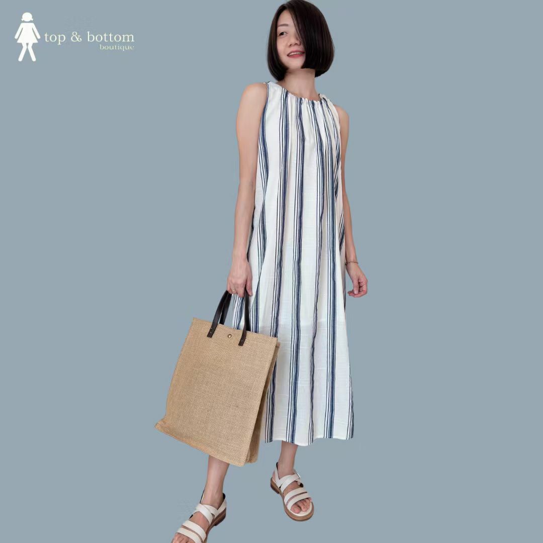 STRIPED LINEN LONG DRESS