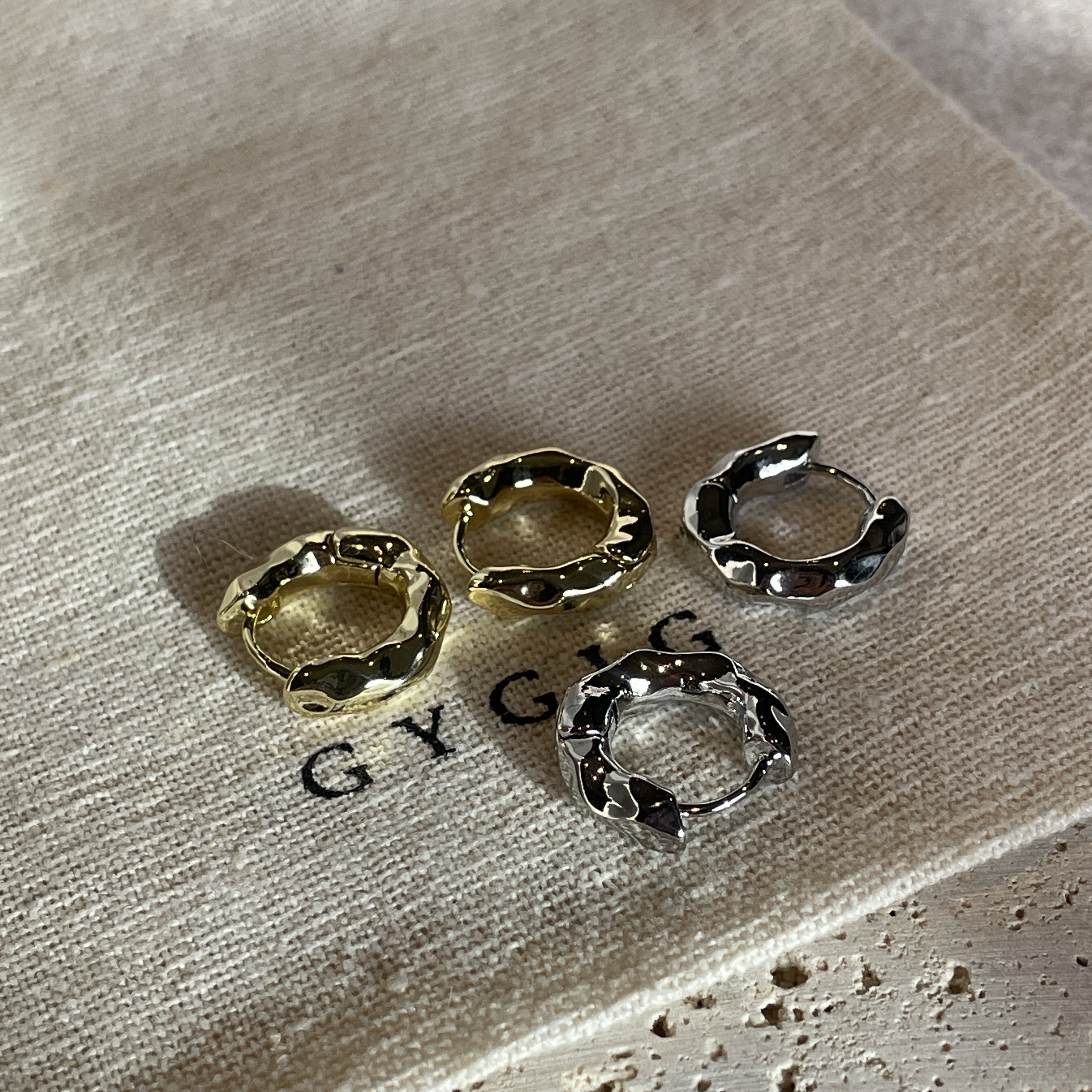 18k低奢金銀屬熔岩 不規則耳釦釘