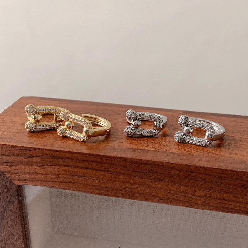 低奢金銀鑽馬蹄釦 耳釦釘圈