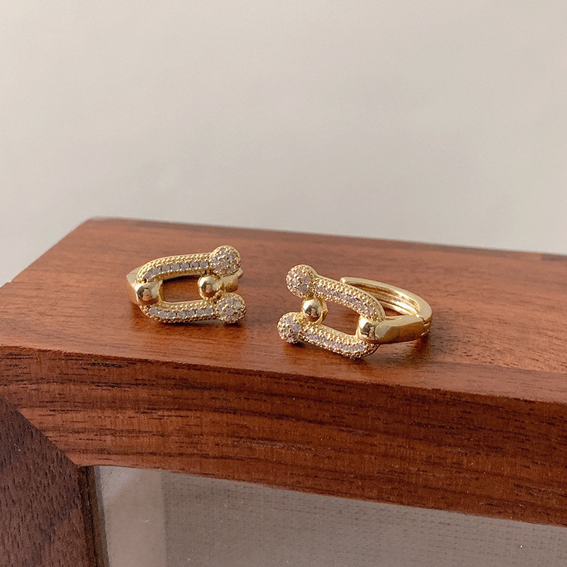 低奢金銀鑽馬蹄釦 耳釦釘圈