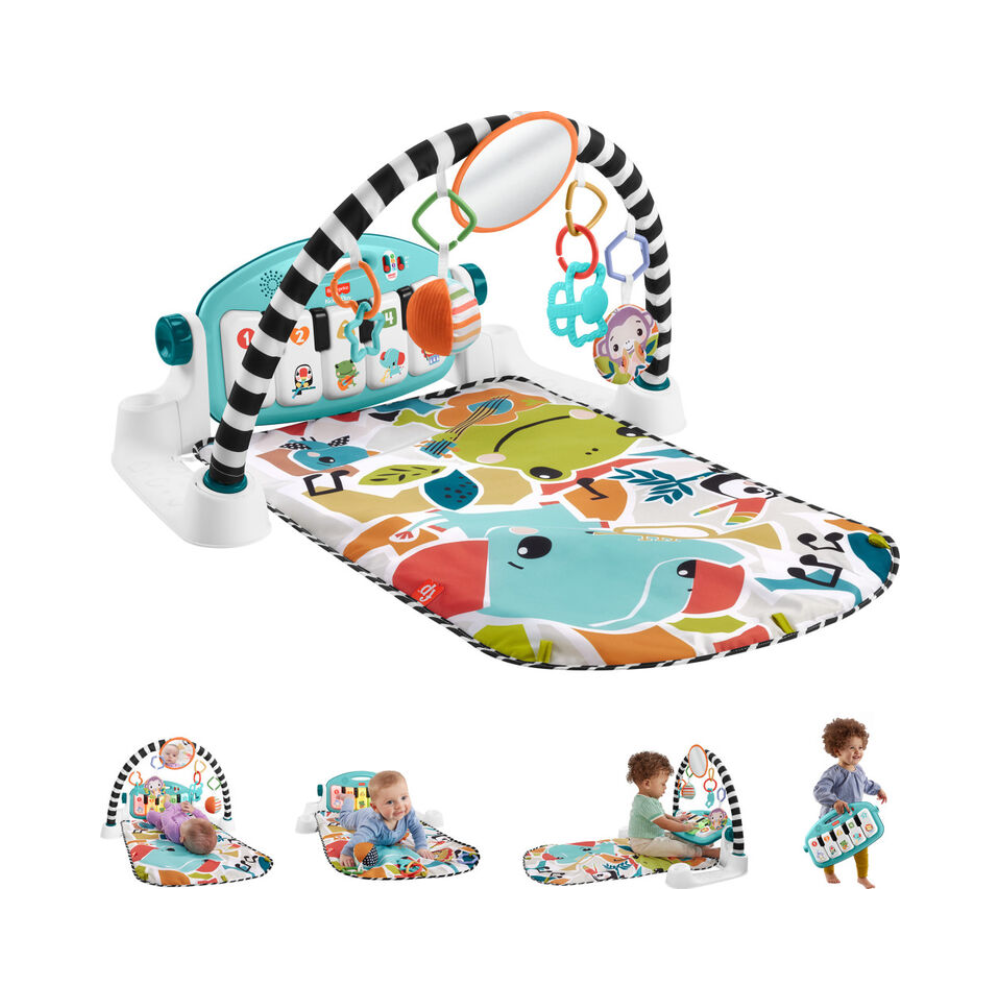 Fisher-Price Glow and Grow Kick & Play Piano Gym Baby Playmat with Musical Learning Toy, Blue