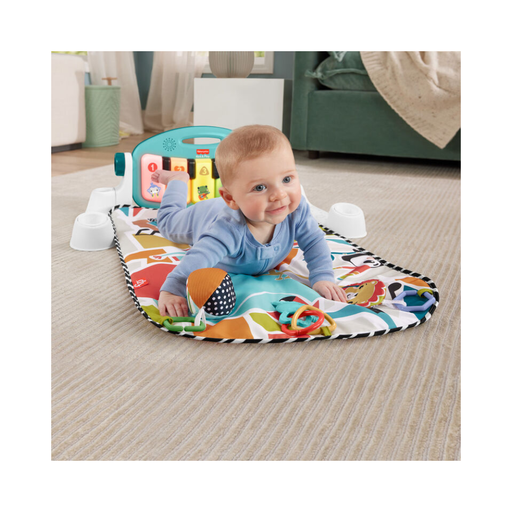 Fisher-Price Glow and Grow Kick & Play Piano Gym Baby Playmat with Musical Learning Toy, Blue