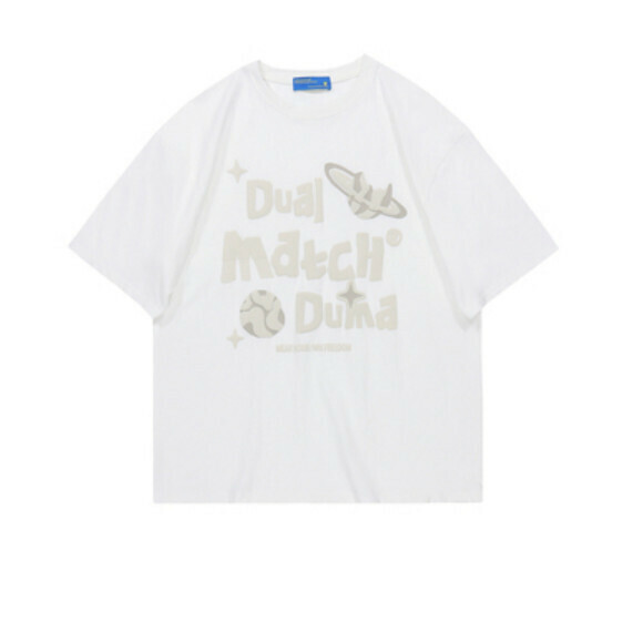 新款發泡字母印花短袖T卹（白色）【S-XL碼】【下單後聯絡客服確認發貨尺碼】