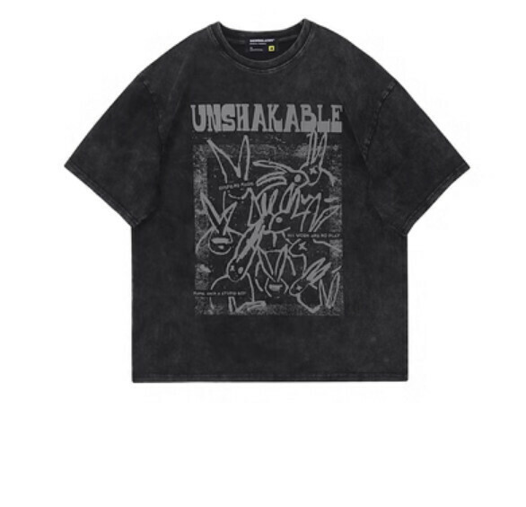 新款印花水洗短袖T卹（黑色）【S-XL碼】【下單後聯絡客服確認發貨尺碼】