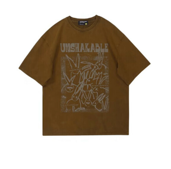 新款印花水洗短袖T卹（咖啡色）【S-XL碼】【下單後聯絡客服確認發貨尺碼】
