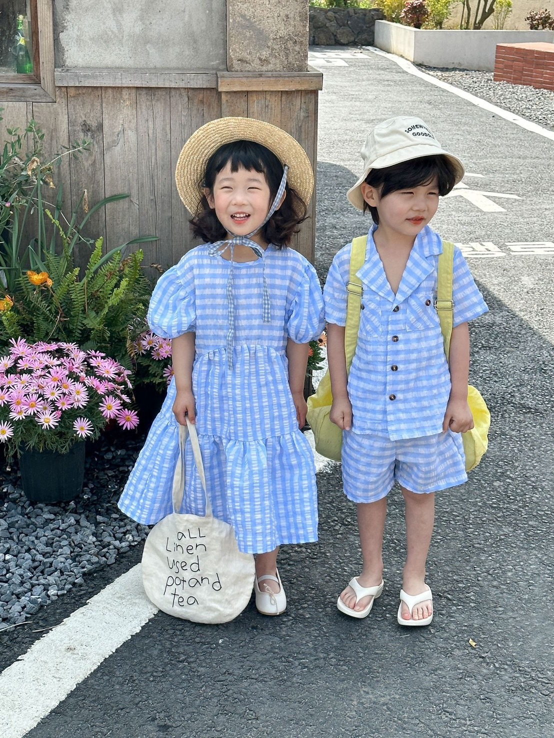 兄弟姐妹一起穿_手感軟藍格子套裝/洋裝