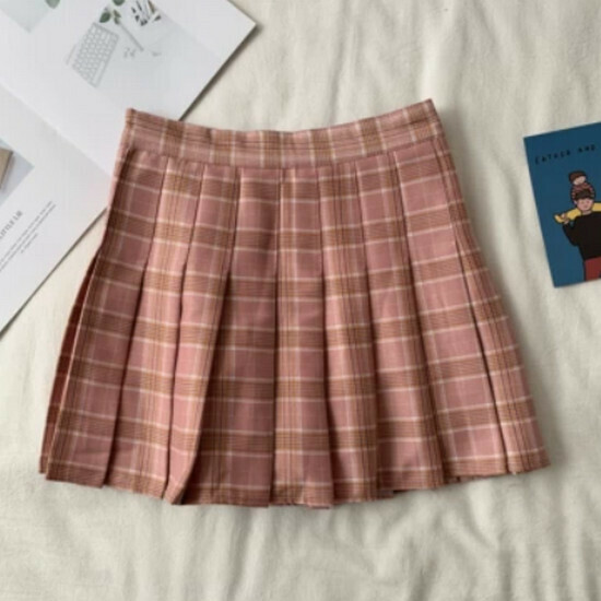 Hot selling plaid pleated skirt [pink plaid] [S-XL size] (please contact customer service to confirm the delivery size after placing the order)