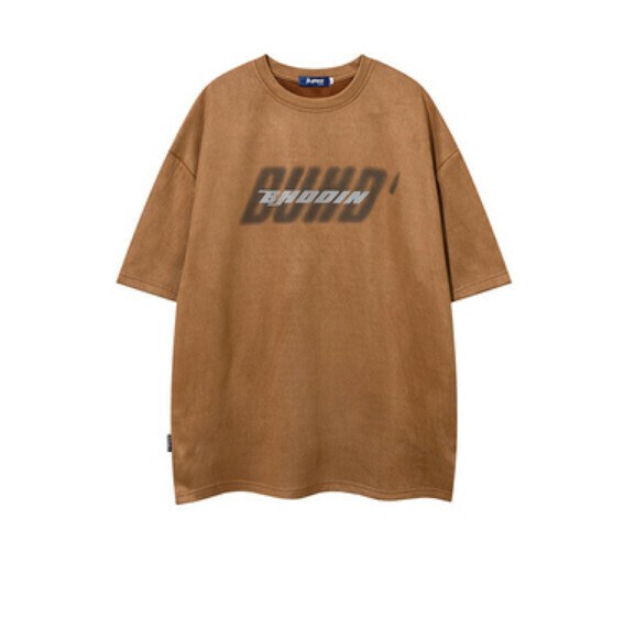 新款字母塗鴉麂皮絨短袖T卹（棕色）【S-2XL碼】【下單後聯絡客服確認發貨尺碼】
