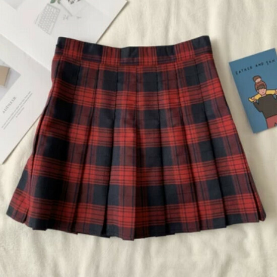 Hot selling plaid pleated skirt [red and black plaid] [S-XL size] (please contact customer service to confirm the delivery size after placing the order)