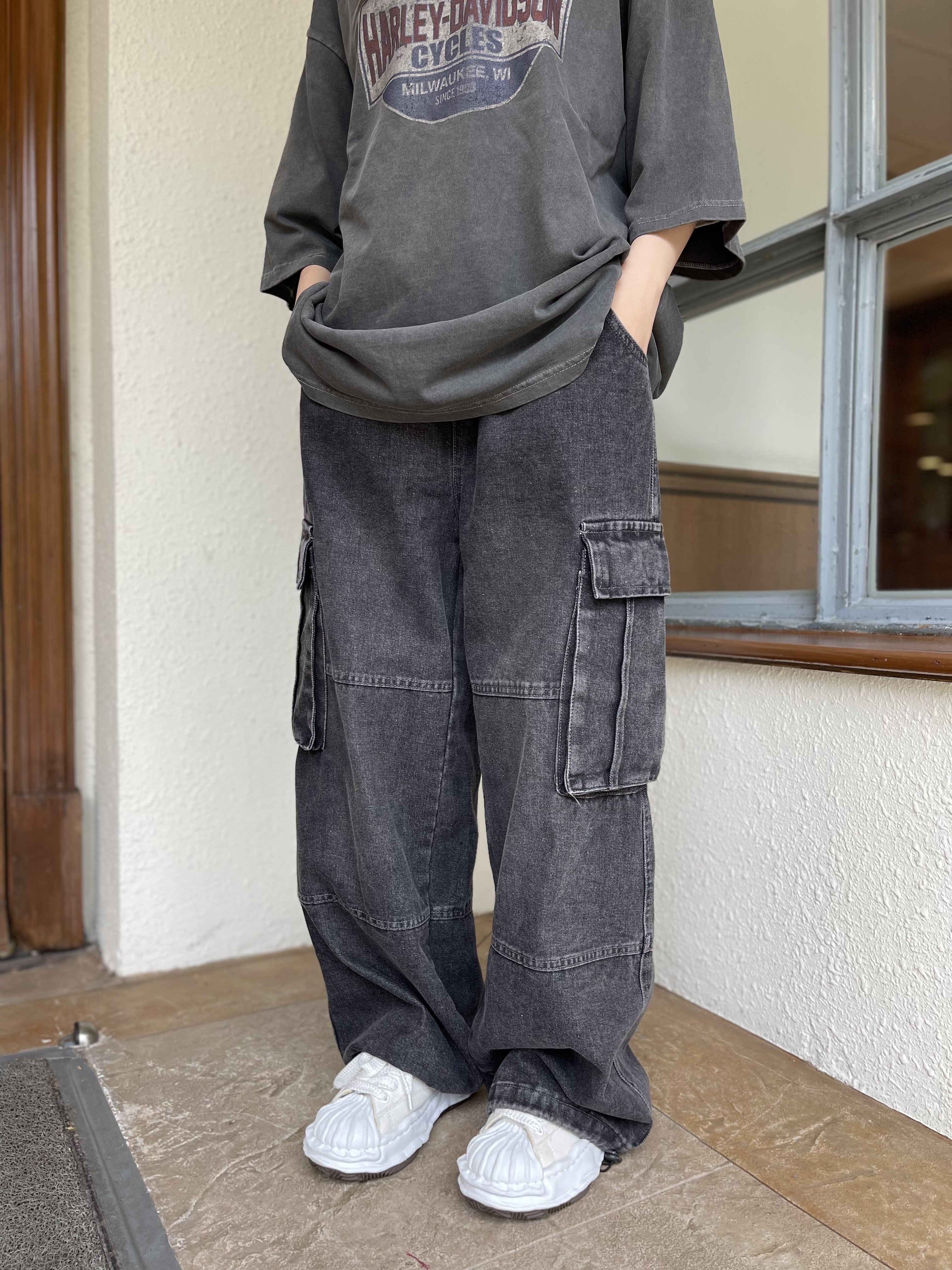 LPT0066 洗水牛仔闊褲