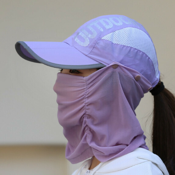 熱賣可拆卸遮臉防曬遮陽鴨舌帽女（紫色）