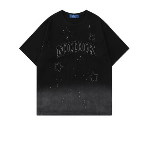 新款漸變字母貼佈短袖T卹（黑色）【S-XL碼】【下單後聯絡客服確認發貨尺碼】